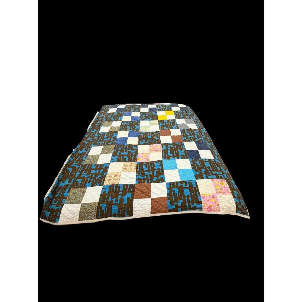 Vintage Appalachian Make Do Quilt Twin Hand Pieced Hand Quilted Patchwork Quilt
